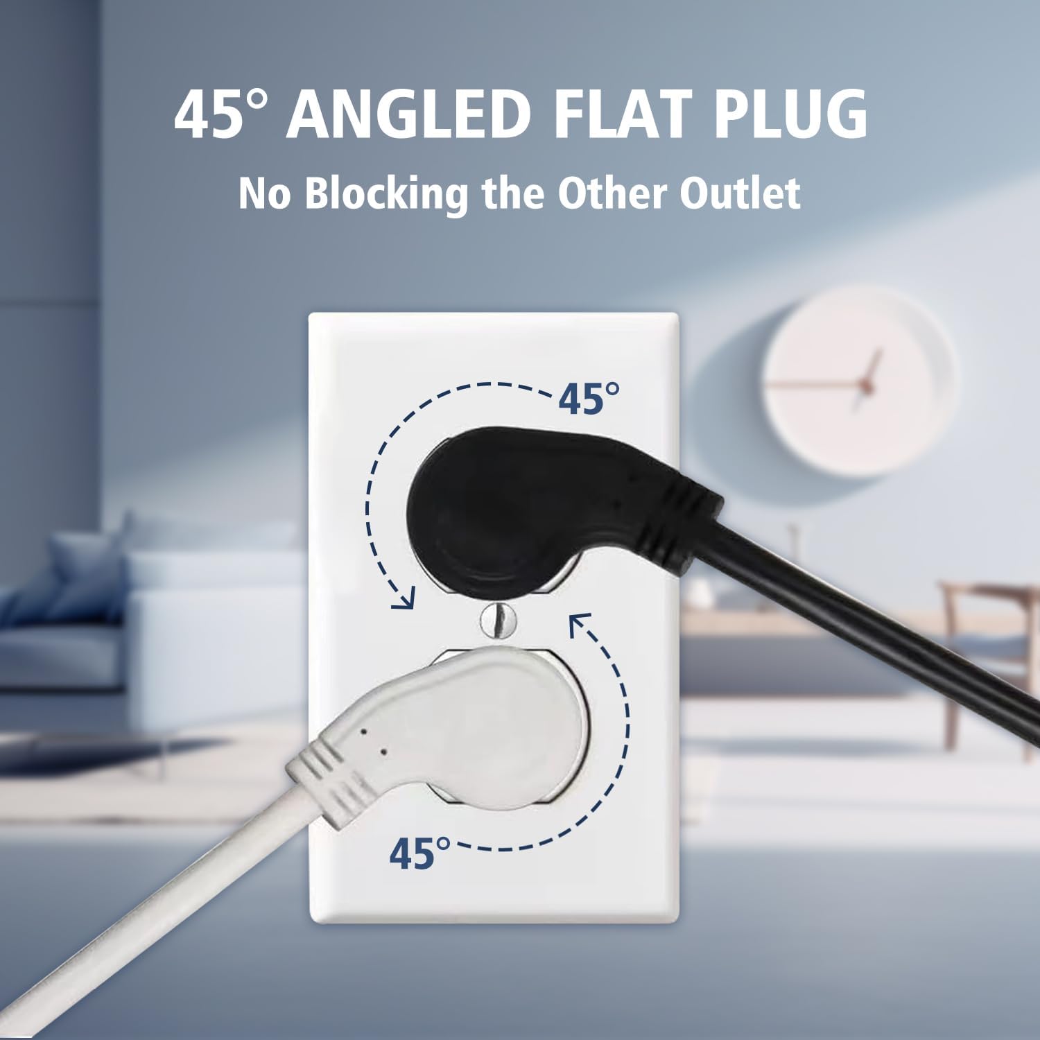 1875W Short Extension Cord,15A 14AWG Low Profile Flat Plug Heavy Duty Extension Cord Outlet Saver 3-Prong Grounded Power Extension Cable (White 3 Feet)