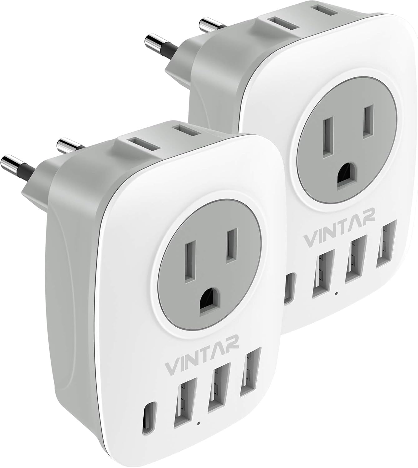 VINTAR 2 Pack European Travel Plug Adapter, Type C Adapter with USB C