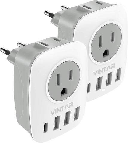 VINTAR 2 Pack European Travel Plug Adapter, Type C Adapter with USB C