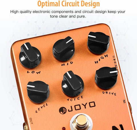 JOYO American Tube Amp Simulator & Preamp Guitar Pedal, 6-Knob Control with Built-in Cab Sim for Electric Guitar, Bypass (JF-14)