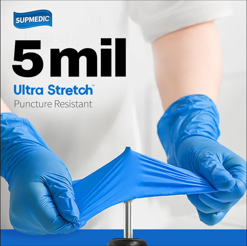 Supmedic Nitrile+ Disposable Gloves, 5 Mil Latex & Powder-Free Glove 100 Ct