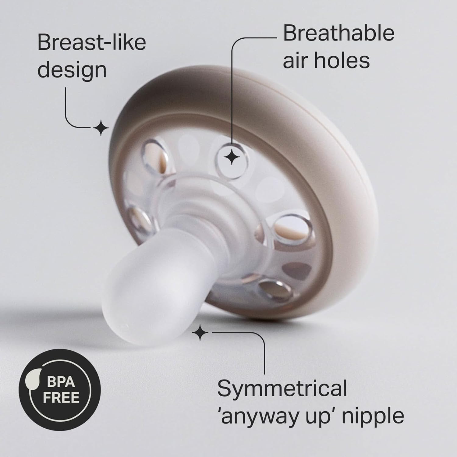 Tommee Tippee Breast-Like Pacifier, 0-6 Months, Symmetrical Design, Natural Breast-Like Baglet, BPA-Free Binkies, Pastel/Blue/Black, Pack of 4