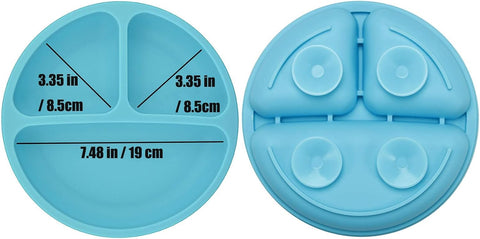 PandaEar 3 Pack Toddler Plates, Silicone Divided Suction Plate for Babies, BPA-Free 100% Food-Grade Silicone Unbreakable Baby Plate (Blue/Green/Yellow)
