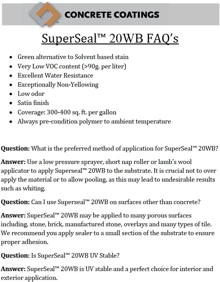 CC Concrete Coatings SuperSeal 20WB | Satin Finish | 1 Gallon