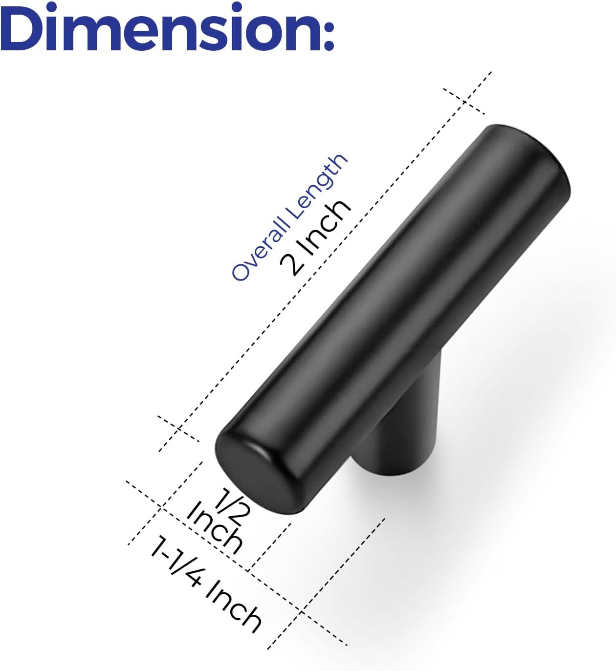 Ravinte Matte Black Cabinet Handles 2" Length,Single Hole Center,4 Pack