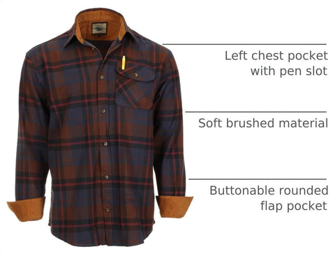 Gioberti Men's Brushed Flannel 100% Cotton Plaid Checkered Shirt with Corduroy Contrast