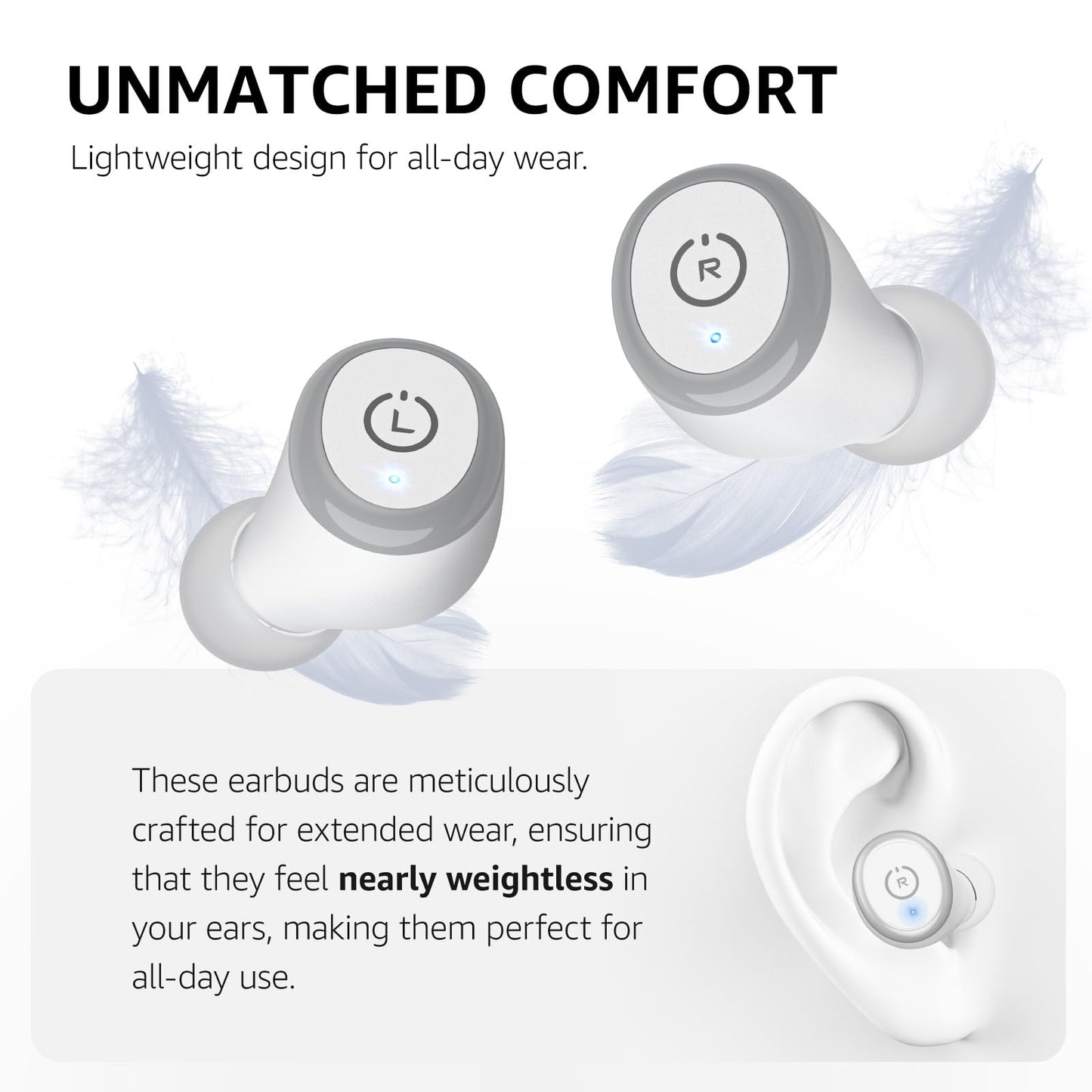 TOZO T10 Wireless Earbuds Bluetooth 5.3 Headphones, App Customize EQ, Ergonomic Design, 55H Playtime, Wireless Charging Case, IPX8 Waterproof Powerful Sound in-Ear Headset White(New Upgraded)