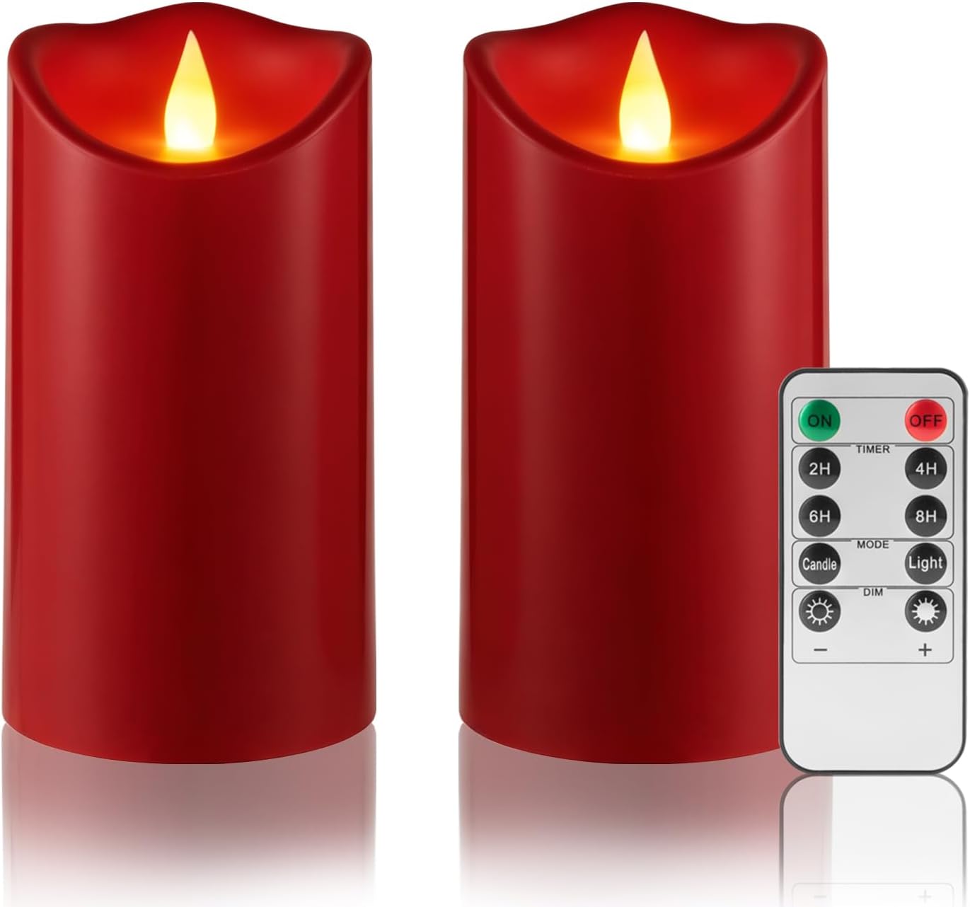 3 Pack Flameless Candles with Remote & Timer Ivory Outdoor Waterproof Led Pillar Candles(D3 X H6), Battery Operated Candles for Home & Holiday Party Decor (Red, 2 Pack)