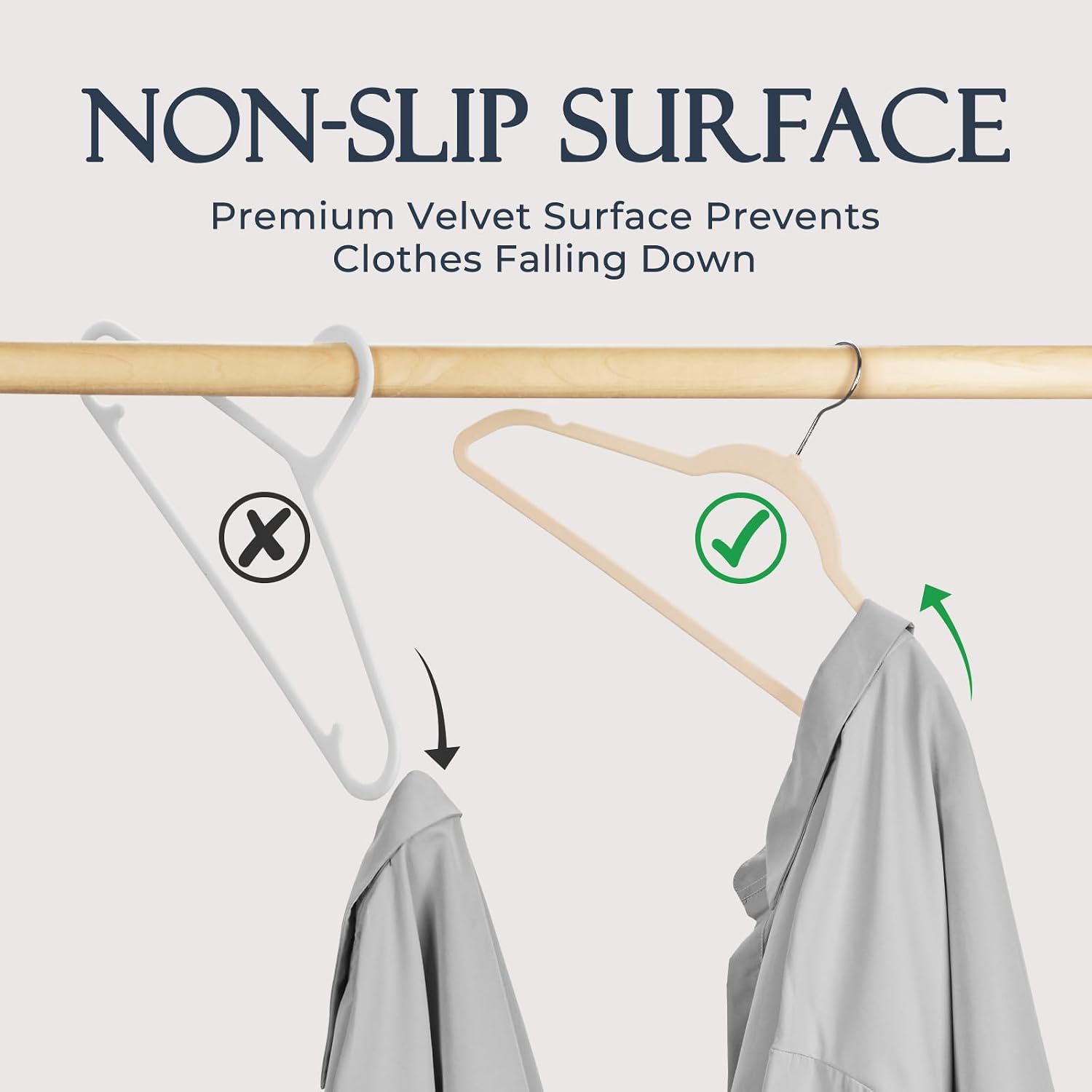 HOUSE DAY Beige Velvet Hangers 20 Pack, Non Slip Clothes Felt Hanger
