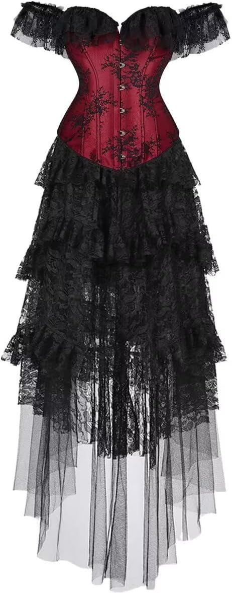 Jutrisujo Corset Dress Top for Women with Sleeves off the shoulder Lace Floral Costume Bridal Wedding