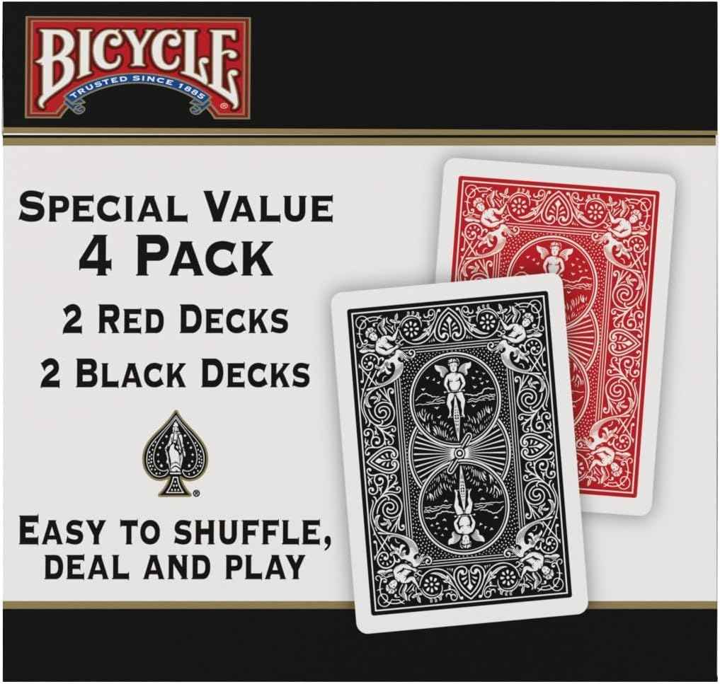 Bicycle Playing Cards 4 Pack Standard Index Poker Size Red and Black