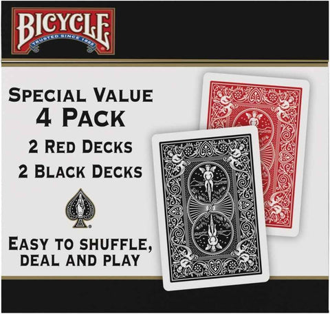 Bicycle Playing Cards 4 Pack Standard Index Poker Size Red and Black