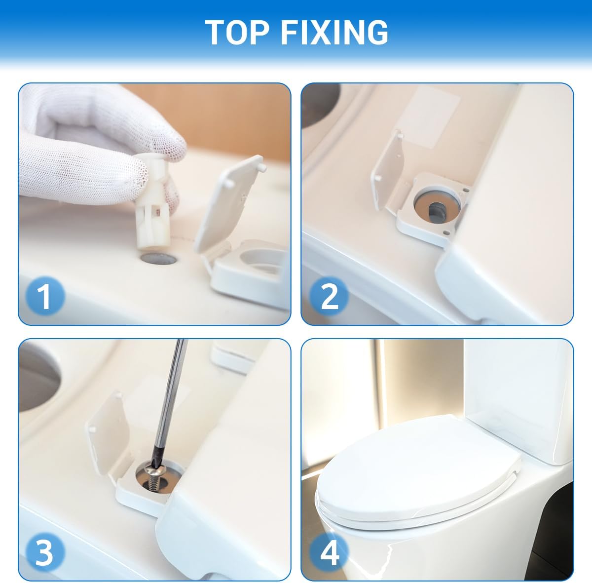 Elongated Toilet Seat 18.5", Soft Close, Never-Loosen Design, White Plastic