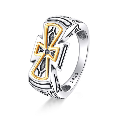Cross Ring for Men 925 Sterling Silver Celtic Knot Vintage Ring Size 9 Christian Fashion Jewelry Gift for Boyfriend