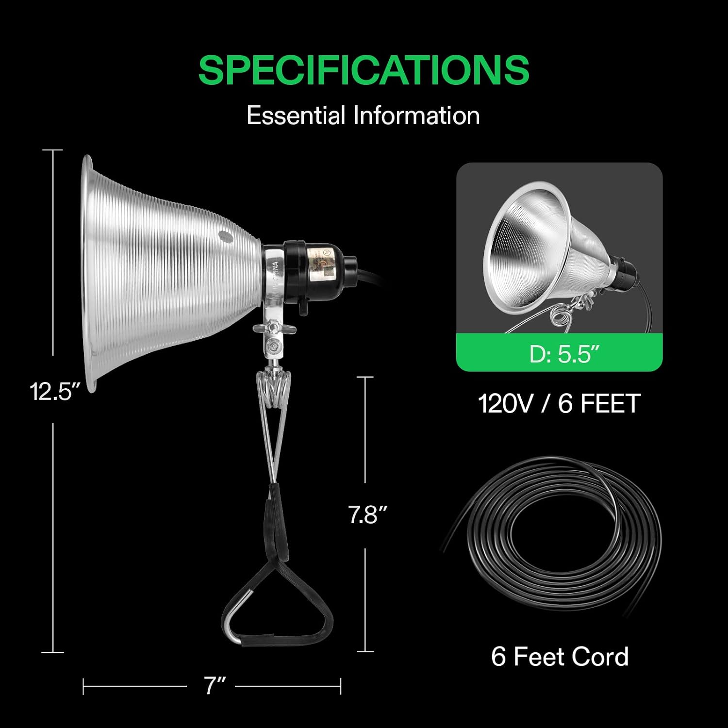 VIVOSUN 2 Pack Clamp Lamp Light with Detachable 5.5 Inch Aluminum Reflector