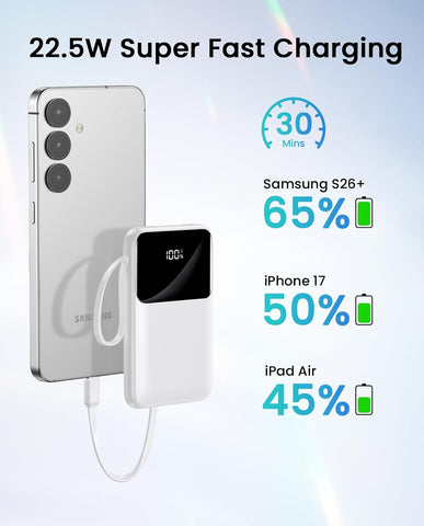 15000mAh Portable Charger Power Bank, Smaller Built-in 4 Cables White