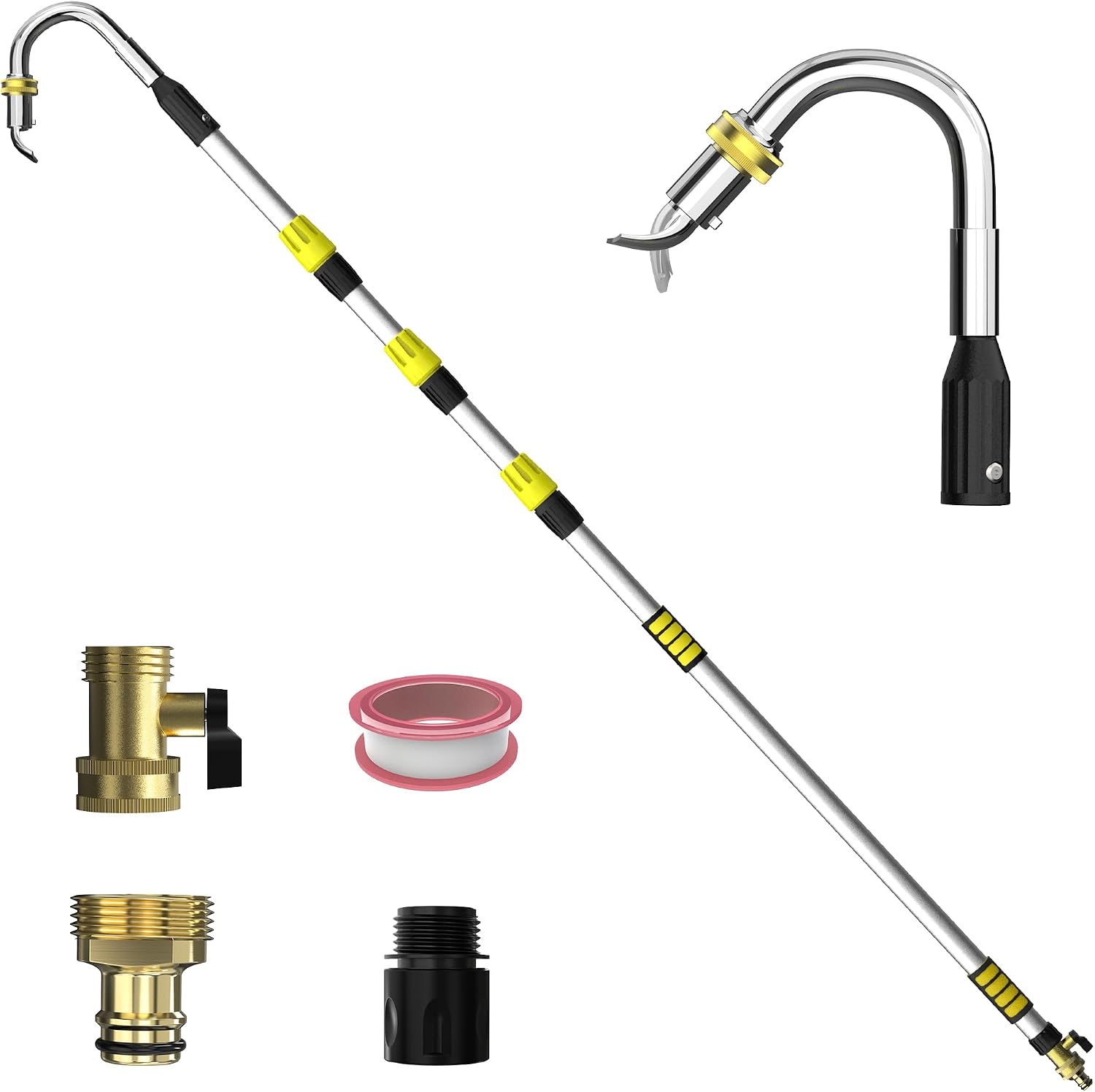 24FT Reach Telescopic Gutter Cleaning Tool, 8-15FT Gutter Cleaner from the ground with 360°Rotatable Duckbill Metal Head, Shut Off Valve, Leak-Proof Gutter Cleaning Wand for Garden Hose