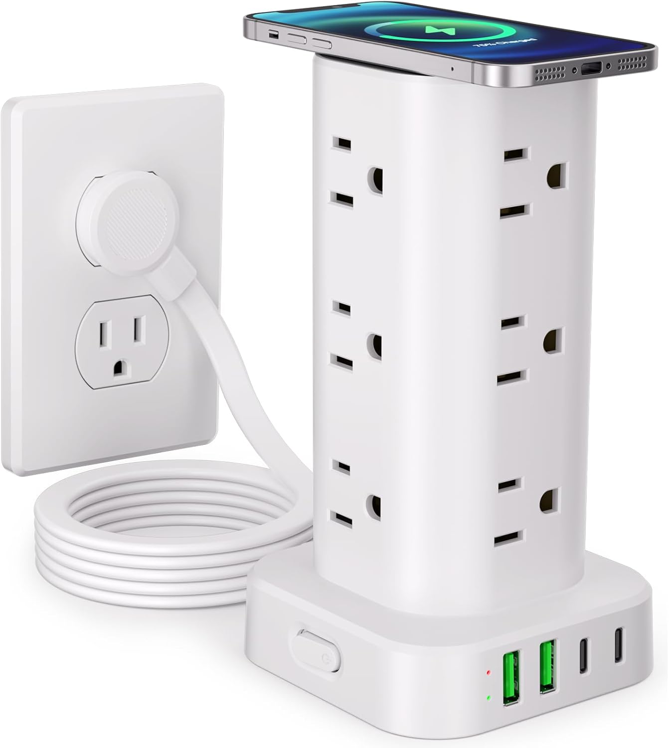6FT Power Strip Tower with Wireless Charger,Surge Protector with 12 Outlets
