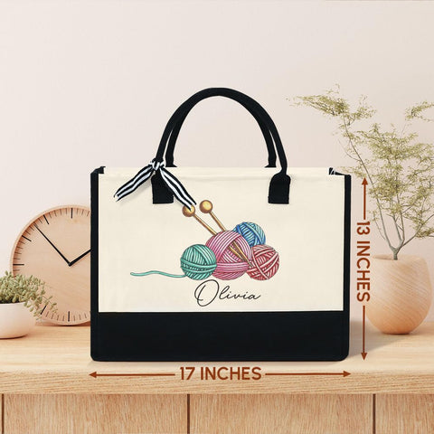 OASSIE Personalized Crochet Gift for Women - Christmas, Birthday Present for Crocheters, Knitting Gift for Knitters - 13 oz Canvas Tote Bag With Zipper