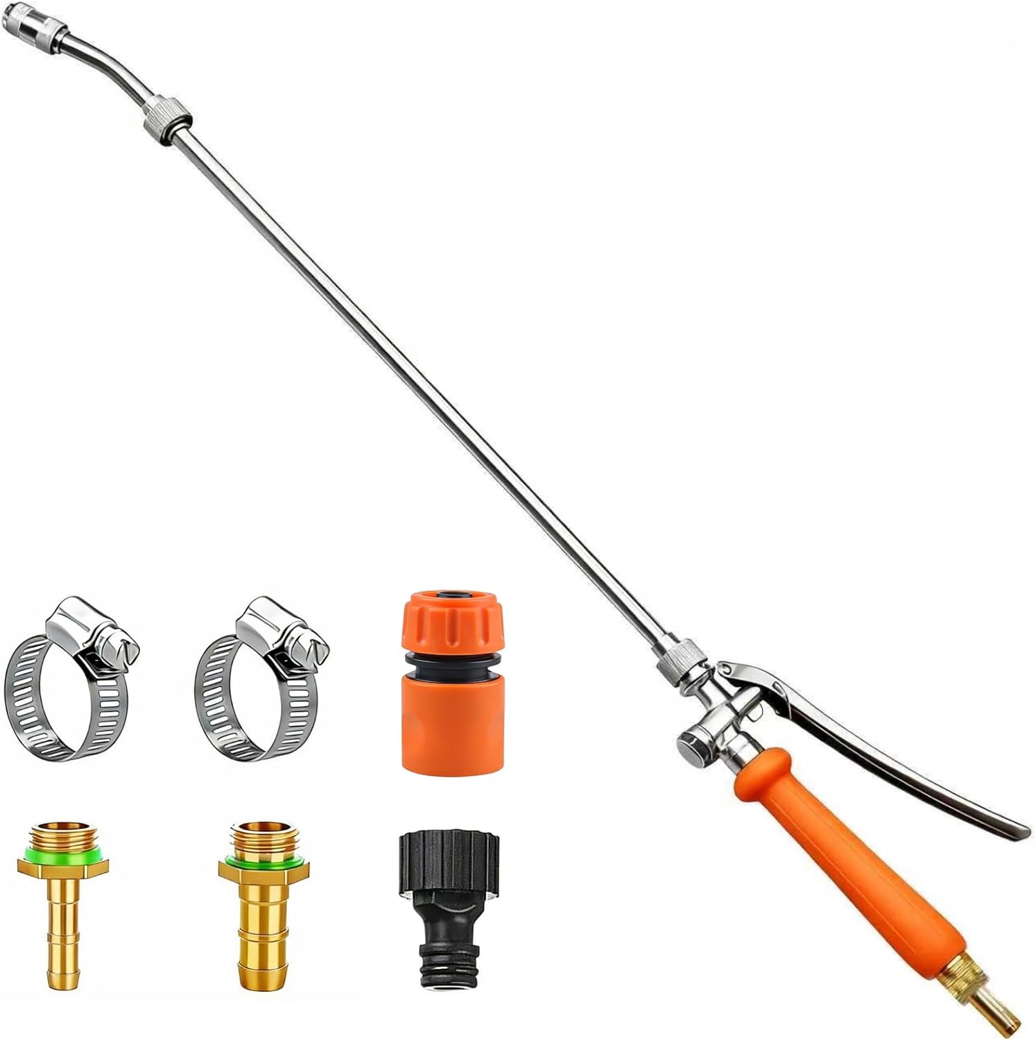 VANPET All Metal Sprayer Wand,1/4" & 3/8" & 1/2" Brass Barbs Sprayer Wand Replacement, Built-in Shut Valve Stainless Steel & 2 Hose Clamps
