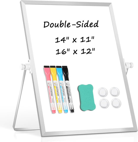 Double-Sided Magnetic White Board with Stand, 14" x 11"