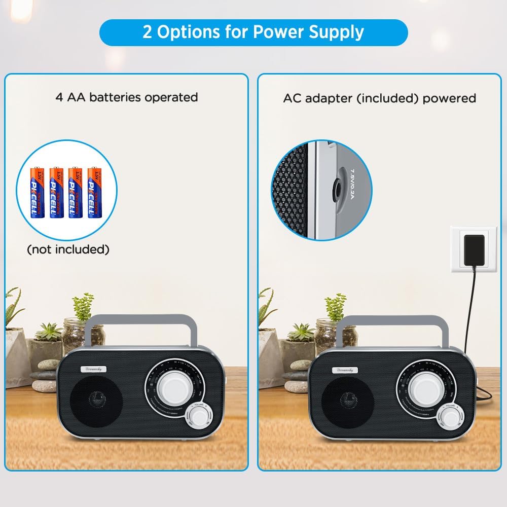 DreamSky AM FM Portable Radio Plug in Wall or Battery Operated