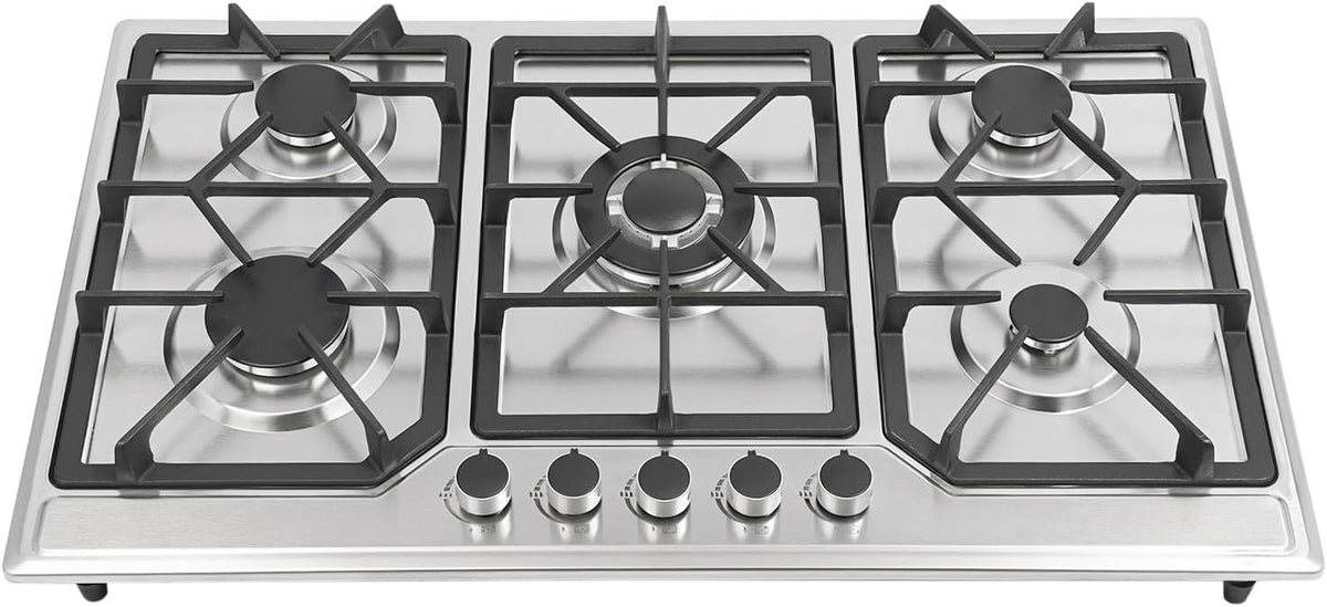 5 Burners Gas Cooktop, 34 Inch Built-in Gas Stove Top Stainless Steel LPG/NG Convertible Gas Hob with Flameout Protection for Camping, RV, Apartment