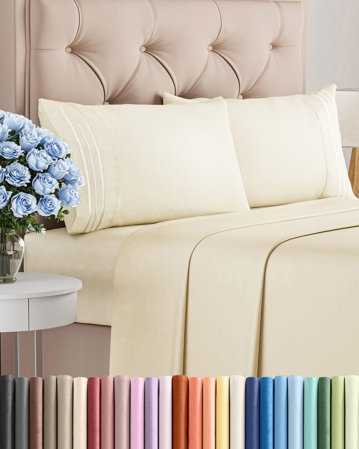 Cal King Size 4 Piece Sheet Set - Breathable & Cooling Sheets - Off White