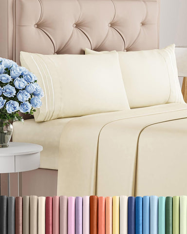 Cal King Size 4 Piece Sheet Set - Breathable & Cooling Sheets - Off White
