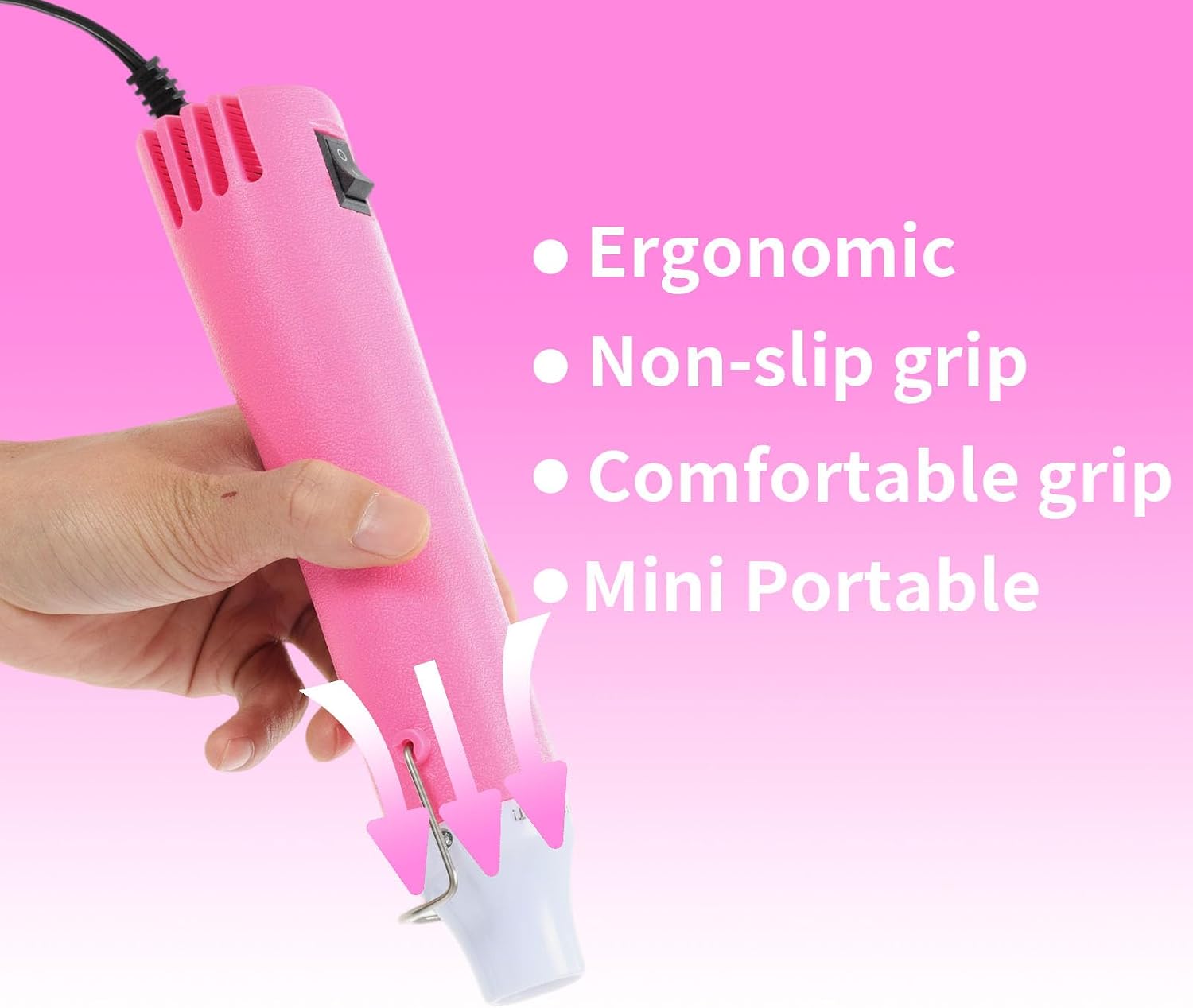 Heat Gun 300W, Handed Hot Air Gun for Crafting and DIY (Pink)
