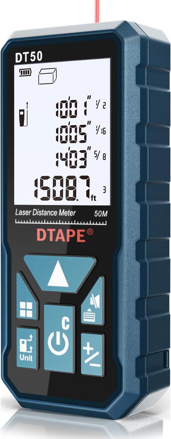Laser Measure, DTAPE High-Accuracy Laser Measuring Tool, 2" Backlit LCD Display Laser Tape Measure, Ft/in/Ft+in/M Electronic Tape Measure, Distance/Area/Volume/Indirect Laser Range Finder