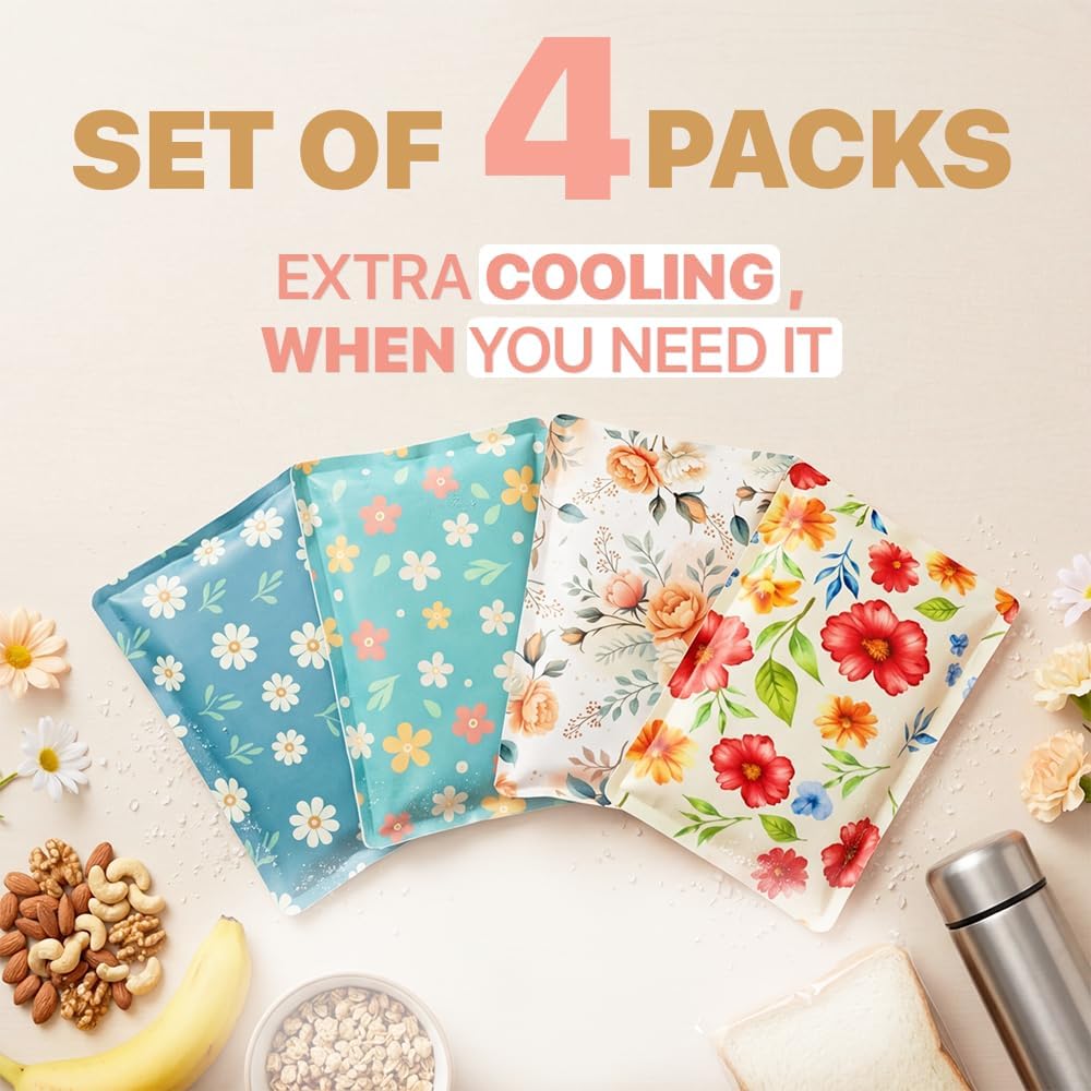 4 Pack Slim Ice Packs for Lunch Boxes, Reusable Kids Cold Packs for Coolers
