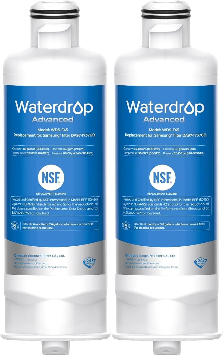 Waterdrop WDS-F45 Water Filter Replacement for Samsung® DA97-17376B, 2 Pack