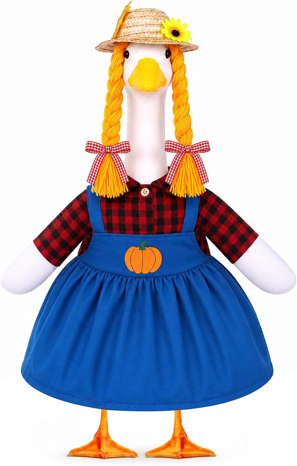 Fall Porch Goose Outfits Pumpkin Dress for 23" Plastic Cement Porch Goose Statue for Harvest Autumn Girl Outdoor Garden Patio Yard Lawn Art Decoration