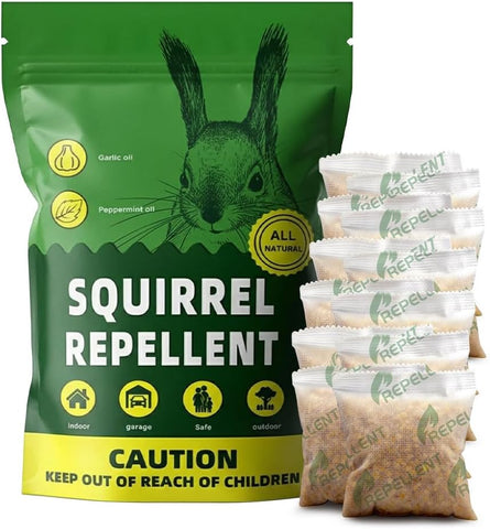 Squirrel Repellent, Chipmunk Repellent Outdoor, Keep Squirrels Out of Attics, Bird Feeders, Gardens and More, Naturally Repels Squirrels from Chewing & Nesting, Safe for Use, 6Packs
