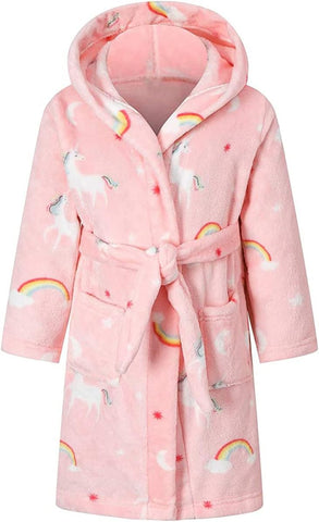 Umeyda Girls Fleece Hooded Robes, Warm Printed Bath Robe for Kids Soft Fuzzy Bathrobe for Gifts