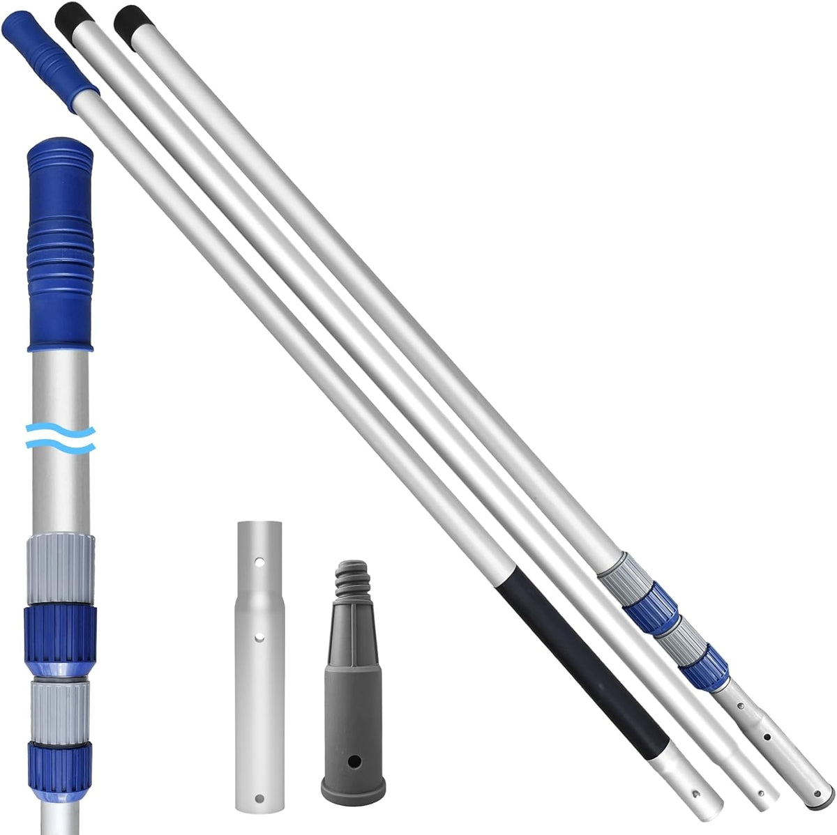 Poolvio 15FT 3-Piece Telescopic Pool Pole with Universal Threaded Tip