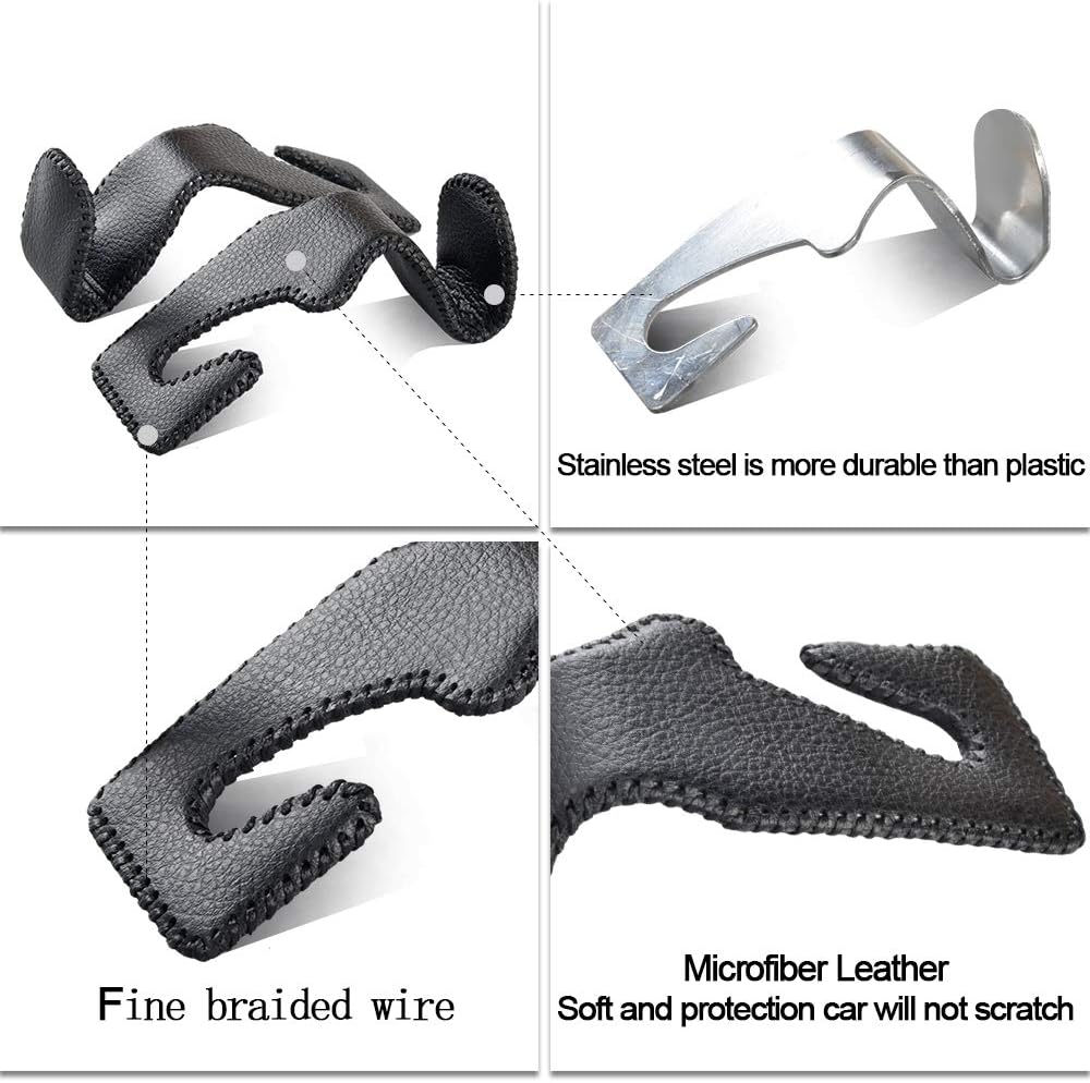 2 Pack Car Headrest Hooks, Microfiber Leather & Alloy Purse Hook Holds 45lb