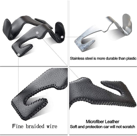 2 Pack Car Headrest Hooks, Microfiber Leather & Alloy Purse Hook Holds 45lb