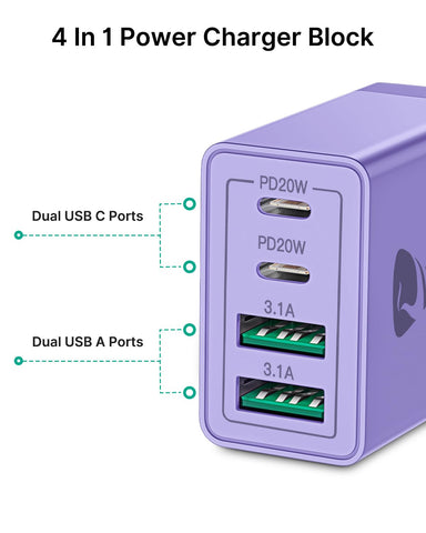 USB C Wall Charger Block 2-Pack, Aiminu 40W 4-Port PD Power Delivery Fast Type C Charging Block Plug Adapter for iPhone 15/14/13/12/11/Pro Max, XS/XR/X, iPad, Android Phones Charger Cube