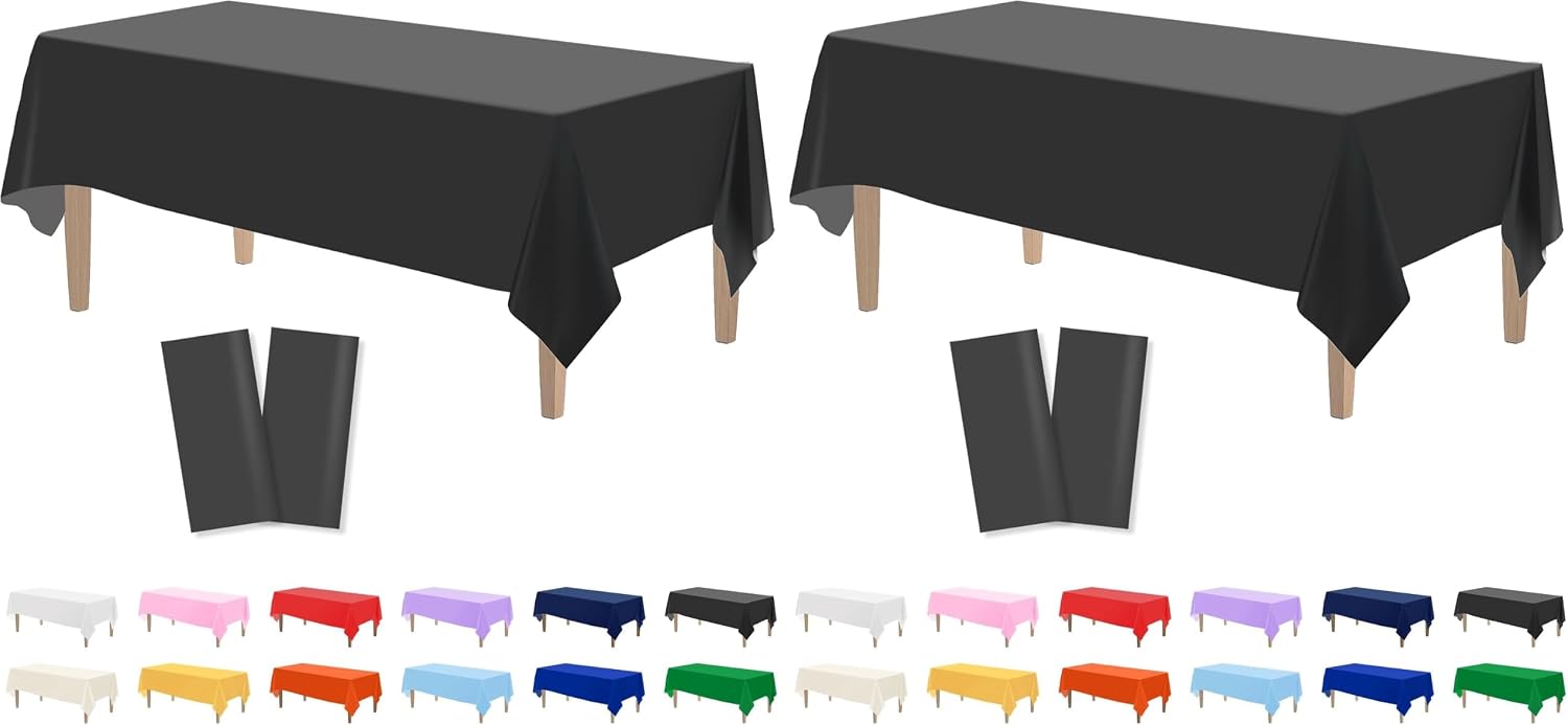 Kopokita 2PCS Black Plastic Tablecloths 54 x 108 Inch, Disposable Table Cloths Rectangle Party Table Covers (Pack of 2)