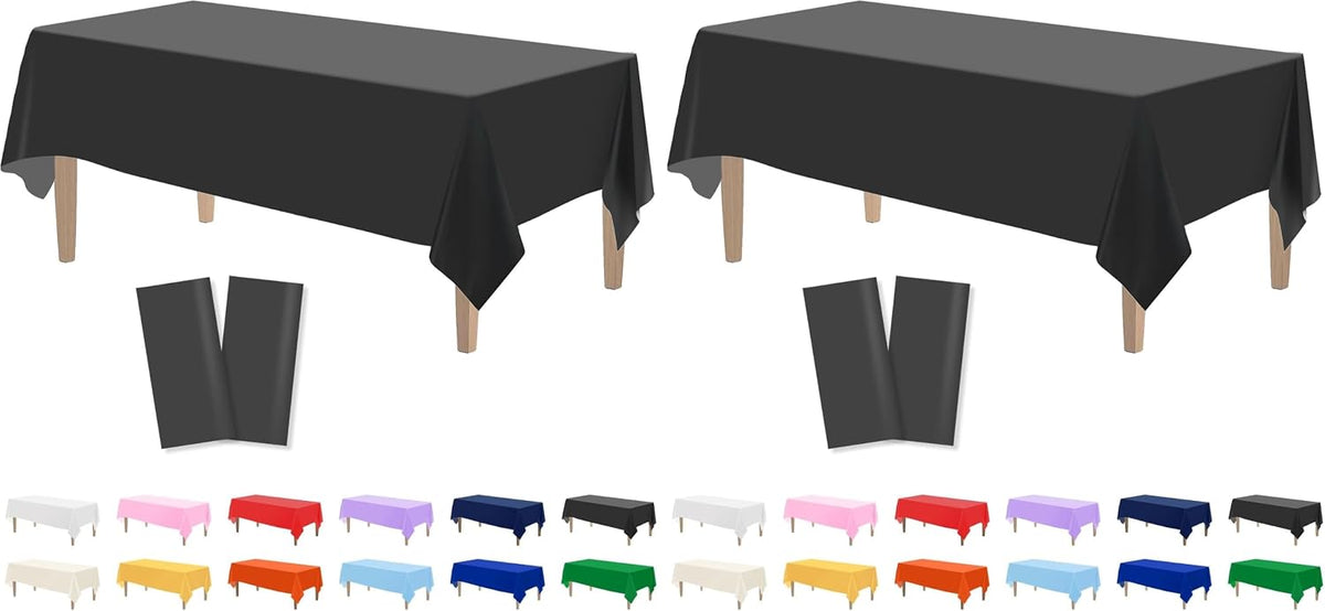 Kopokita 2PCS Black Plastic Tablecloths 54 x 108 Inch, Disposable Table Cloths Rectangle Party Table Covers (Pack of 2)