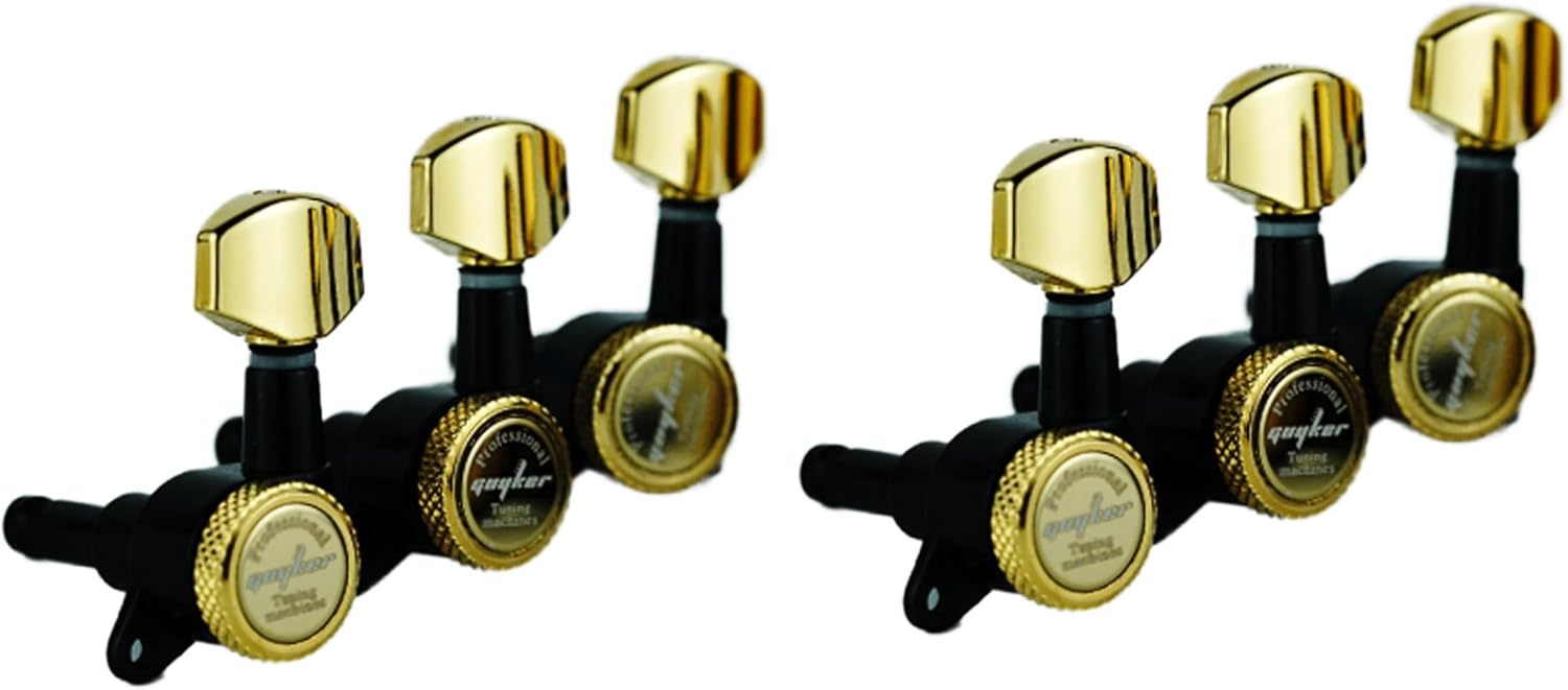 Guyker Guitar Locking Tuners (6 for Left) - 1:18 Lock String Tuning Key Pegs Machine Head Replacement for ST TL SG LP Style Electric, Folk or Acoustic Guitars - Gold+Black