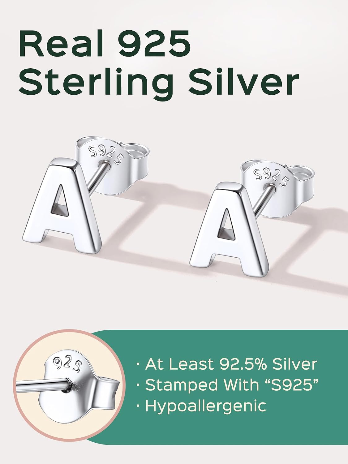 ChicSilver Hypoallergenic 925 Sterling Silver Stud Earrings Simple Tiny Initial Letter A-Z Studs for Women Sensitive Ears