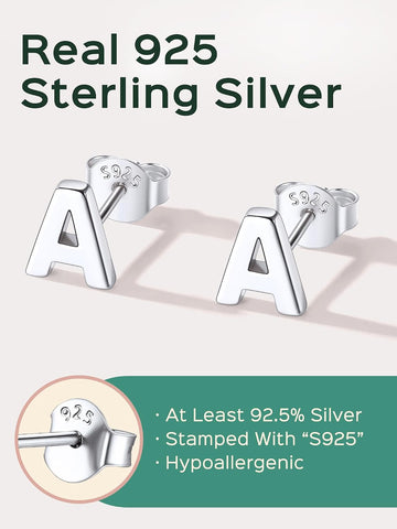ChicSilver Hypoallergenic 925 Sterling Silver Stud Earrings Simple Tiny Initial Letter A-Z Studs for Women Sensitive Ears