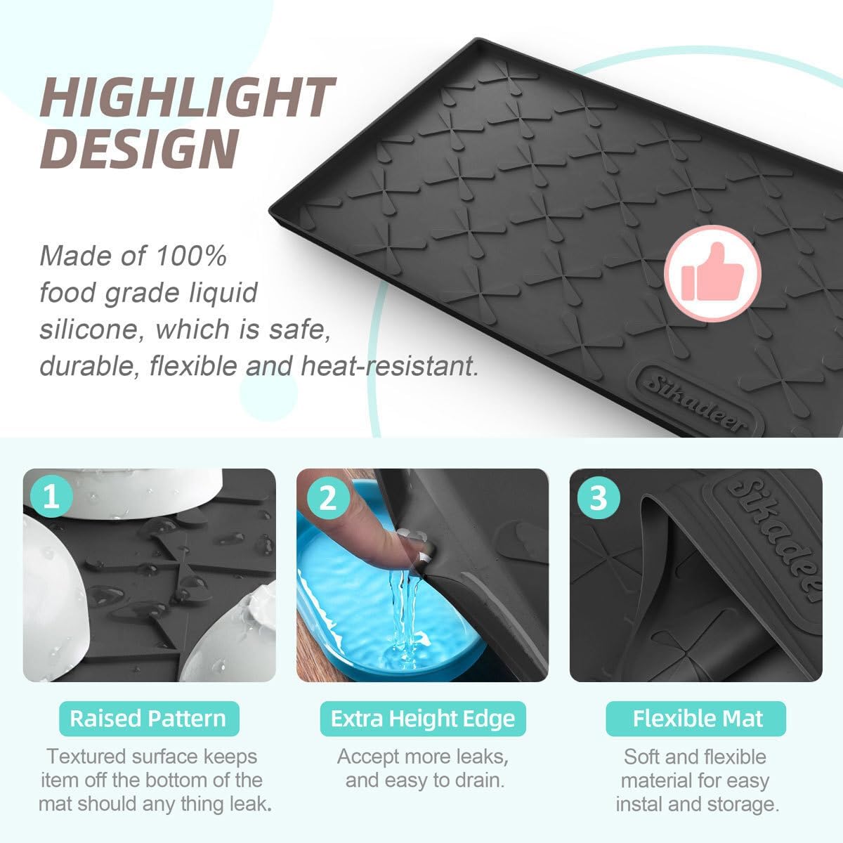 SIKADEER Waterproof Under Sink Mat 34" x 22", Silicone Mat Kitchen liner