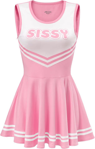 Littleforbig Women Sleeveless Overall Cheer Sissy Bodycon Mini Dress Skirt