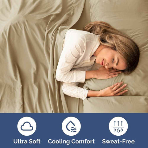 Queen Size 4 Piece Sheet Set - Comfy Breathable & Cooling Sheets - Beige