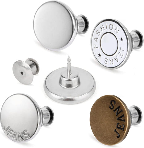 TOOVREN Upgraded 8 Sets Button Pins for Jeans Pants, No Sew Perfect Fit Jean Button Tightener Replacement Adjustable Reusable Metal Clips Snap Tack, Instant Reduce Too Big Pants Waist