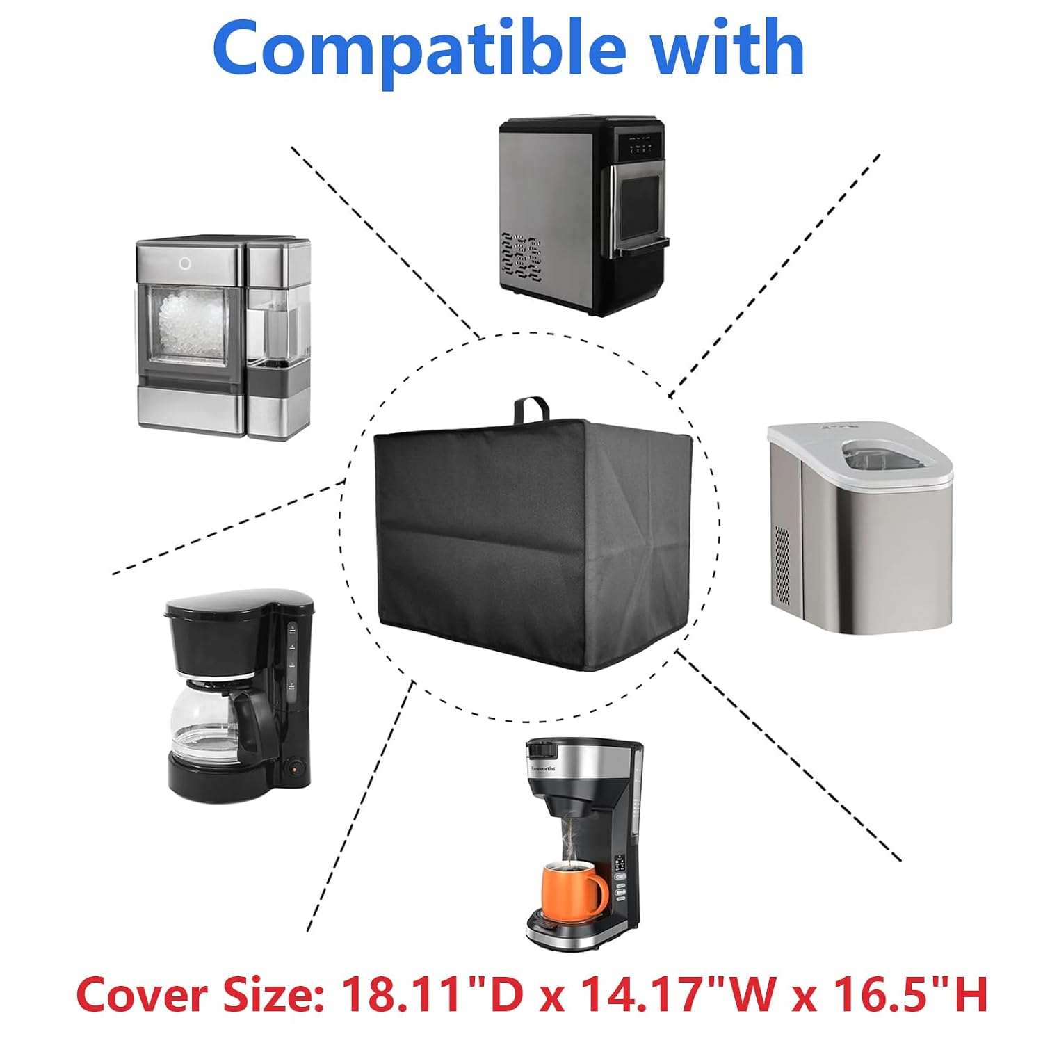 Ice Maker Cover for GE Profile Opal 2.0 Nugget Ice Maker, Waterproof Dustproof Heat-Resistant Scratch-Resistant UV-Resistant Cover for Ice Maker Countertop Nugget, 600D Nylon Black